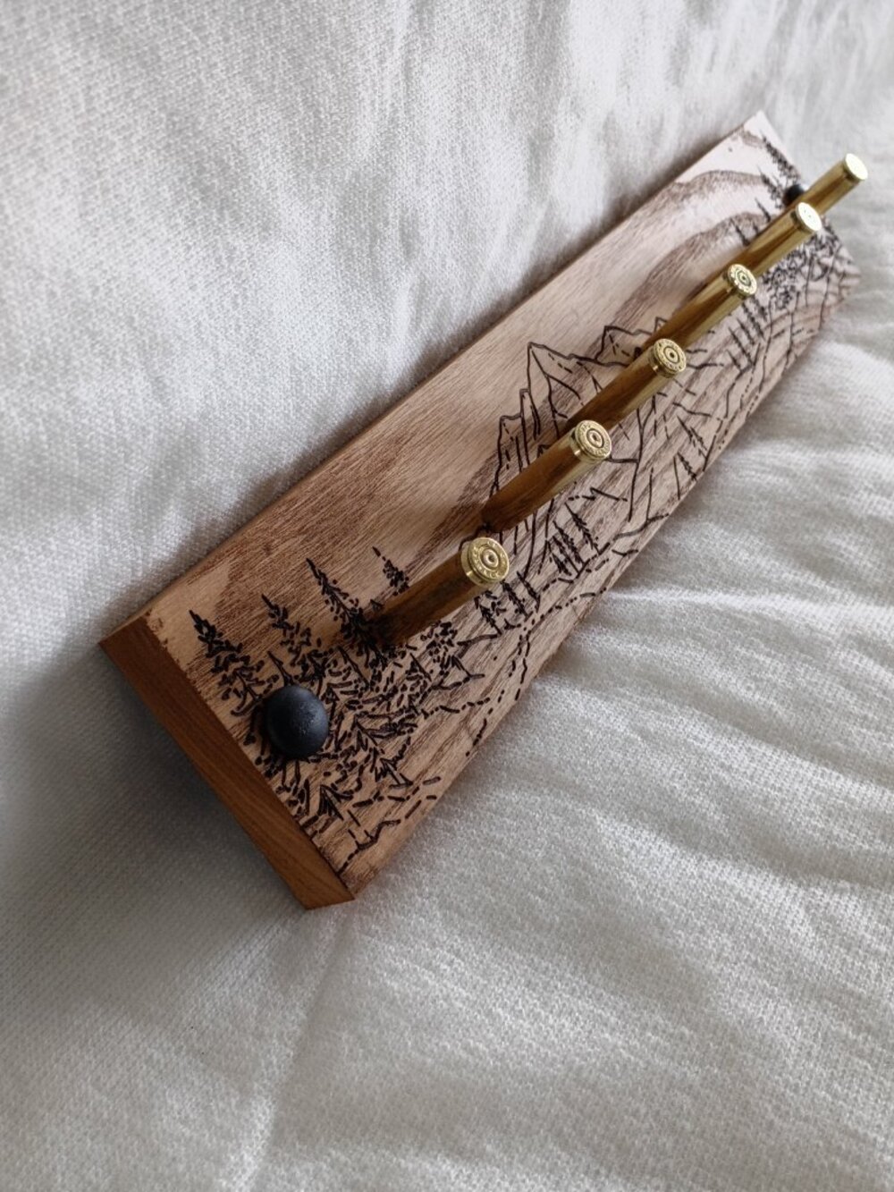 Rustic Wooden Mountain Key Rack - Laser Engraved Pine Trees & Peaks - Picture 5 of 6